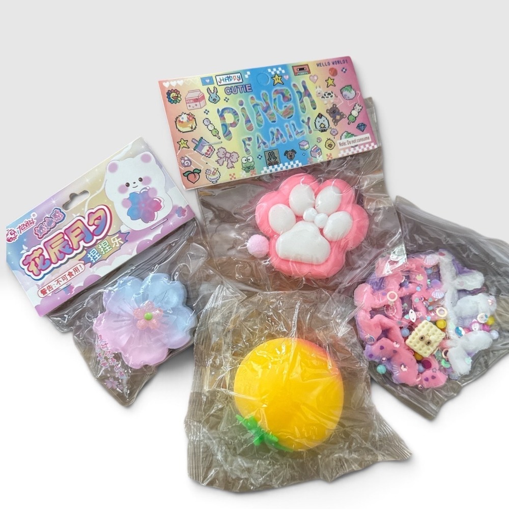 4 Piece Squishy Bundle Cat Paw Flower Fruit Confetti Fidget Toys NEW - Picture 1 of 6